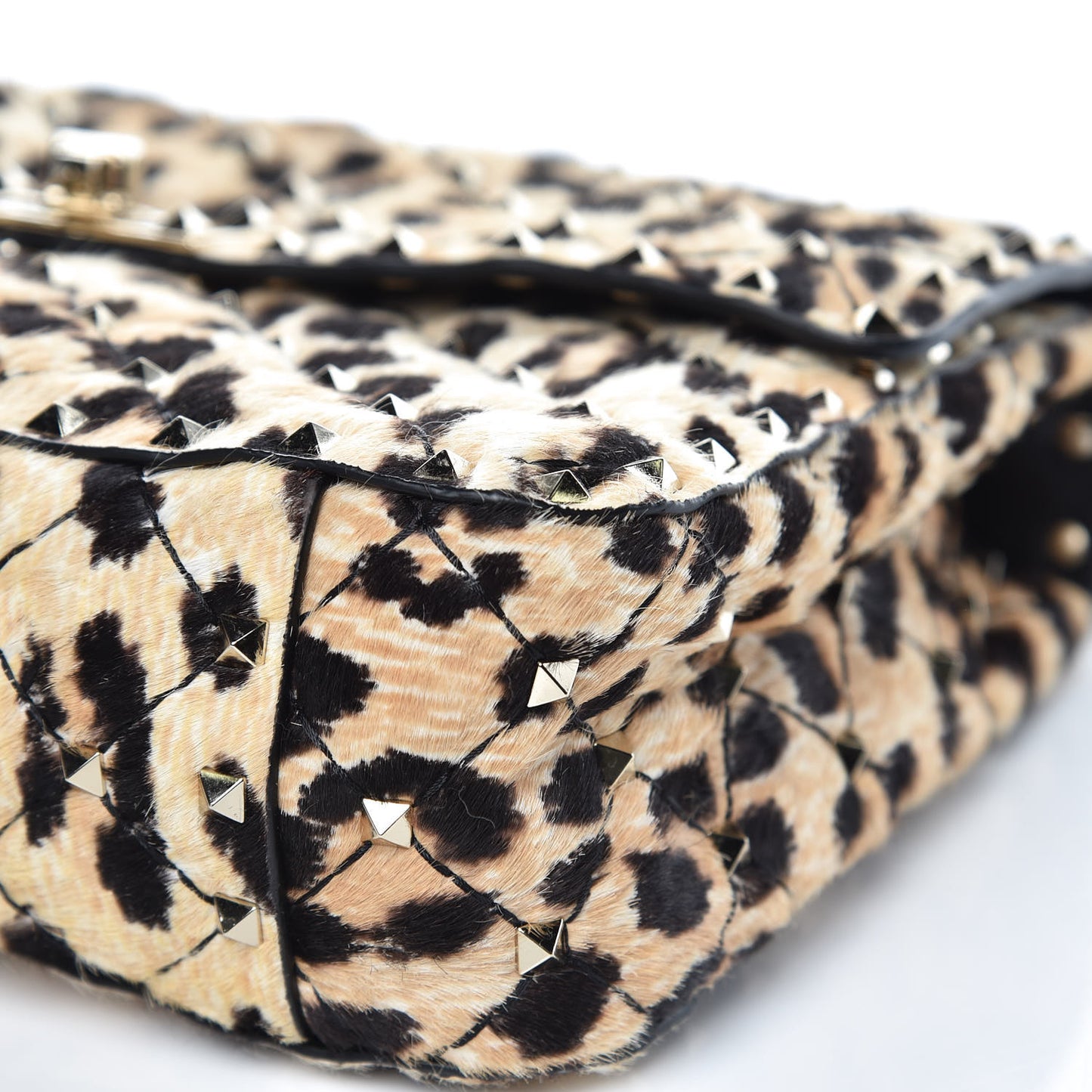 Calf Hair Leopard Print Medium Rockstud Spike Shoulder Bag