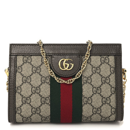 Gucci GG Supreme Monogram Textured Dollar Calfskin Web Mini Ophidia Chain Shoulder Bag Beige Ebony New Acero 1 of 10