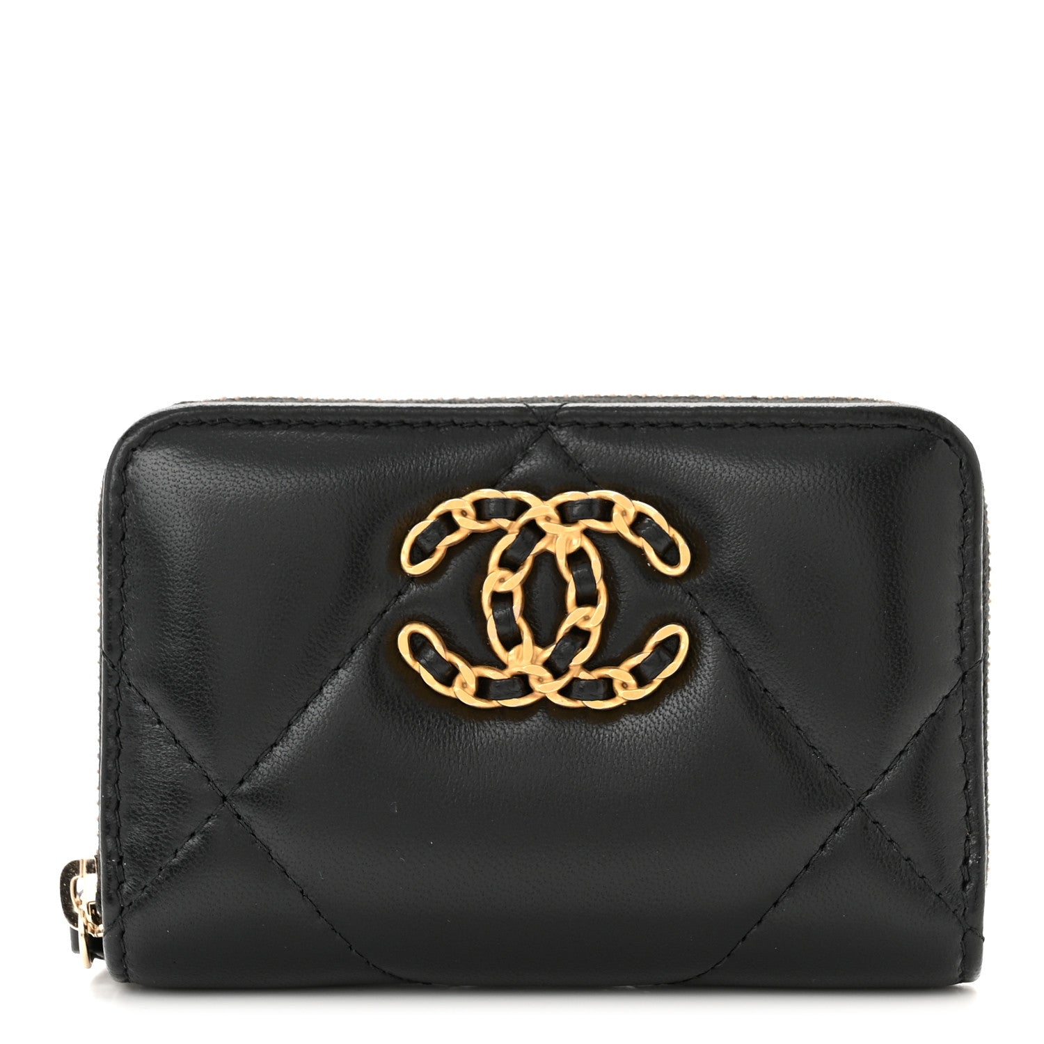 Chanel Lambskin Quilted Chanel 19 Zip Around Coin Purse Wallet Black 1 of 8