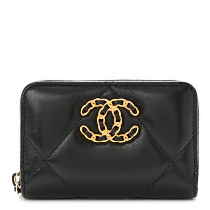 Chanel Lambskin Quilted Chanel 19 Zip Around Coin Purse Wallet Black 1 of 8