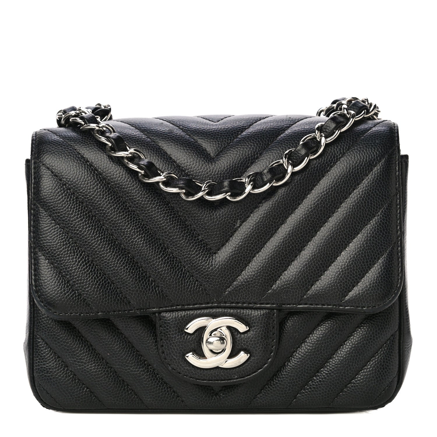 Chanel Caviar Chevron Quilted Mini Square Flap Black 1 of 17