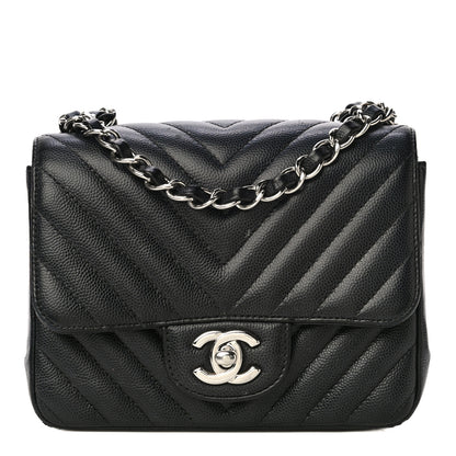 Chanel Caviar Chevron Quilted Mini Square Flap Black 1 of 17