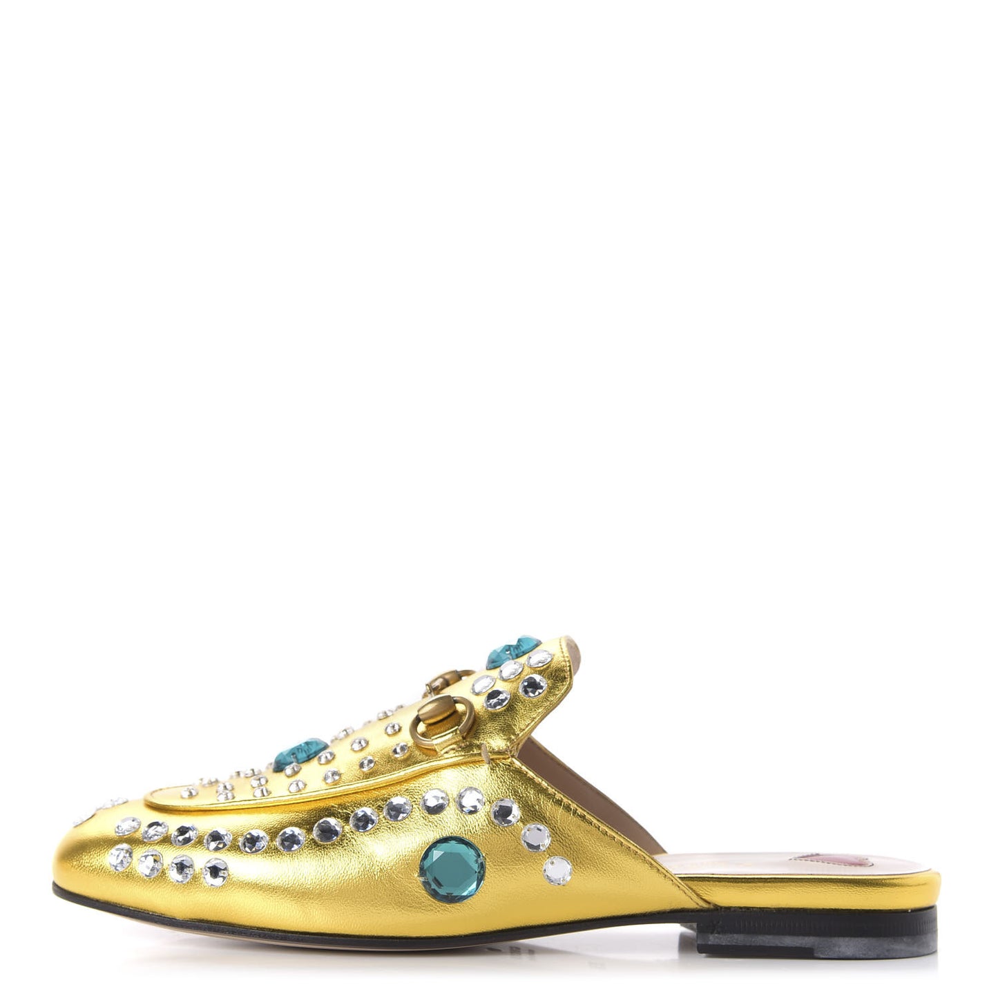 Metallic Nappa Crystal Womens Princetown Slippers 36.5 Gold