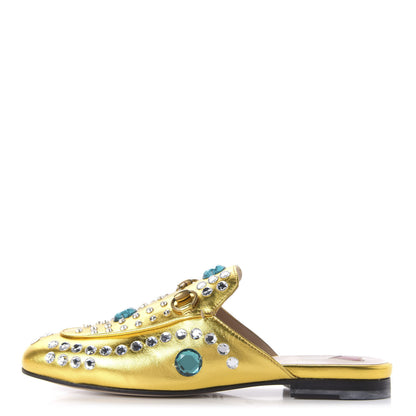Gucci Metallic Nappa Crystal Womens Princetown Slippers 36.5 Gold 1 of 9