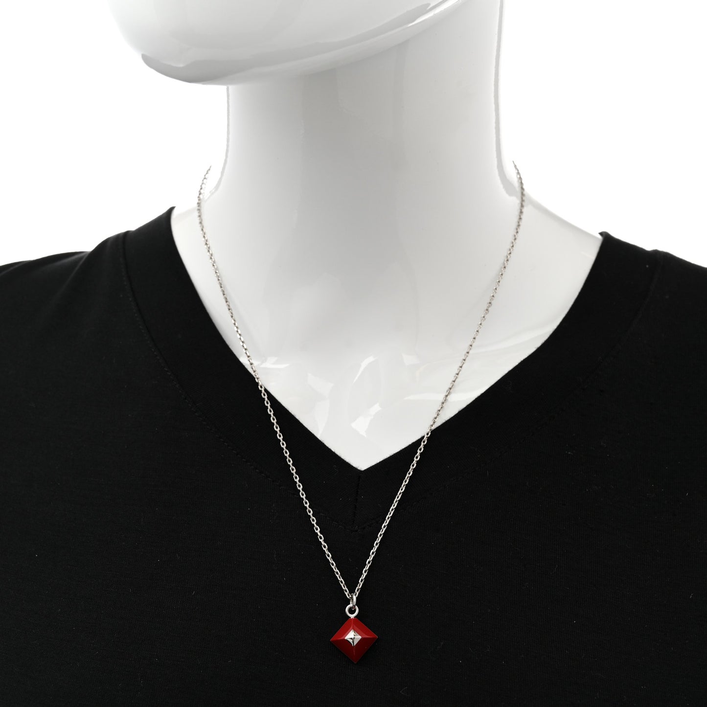Palladium Plated Medor Folk Pendant Necklace Rouge