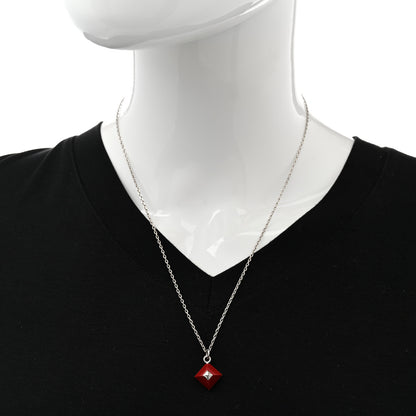 Hermes Palladium Plated Medor Folk Pendant Necklace Rouge 2 of 7