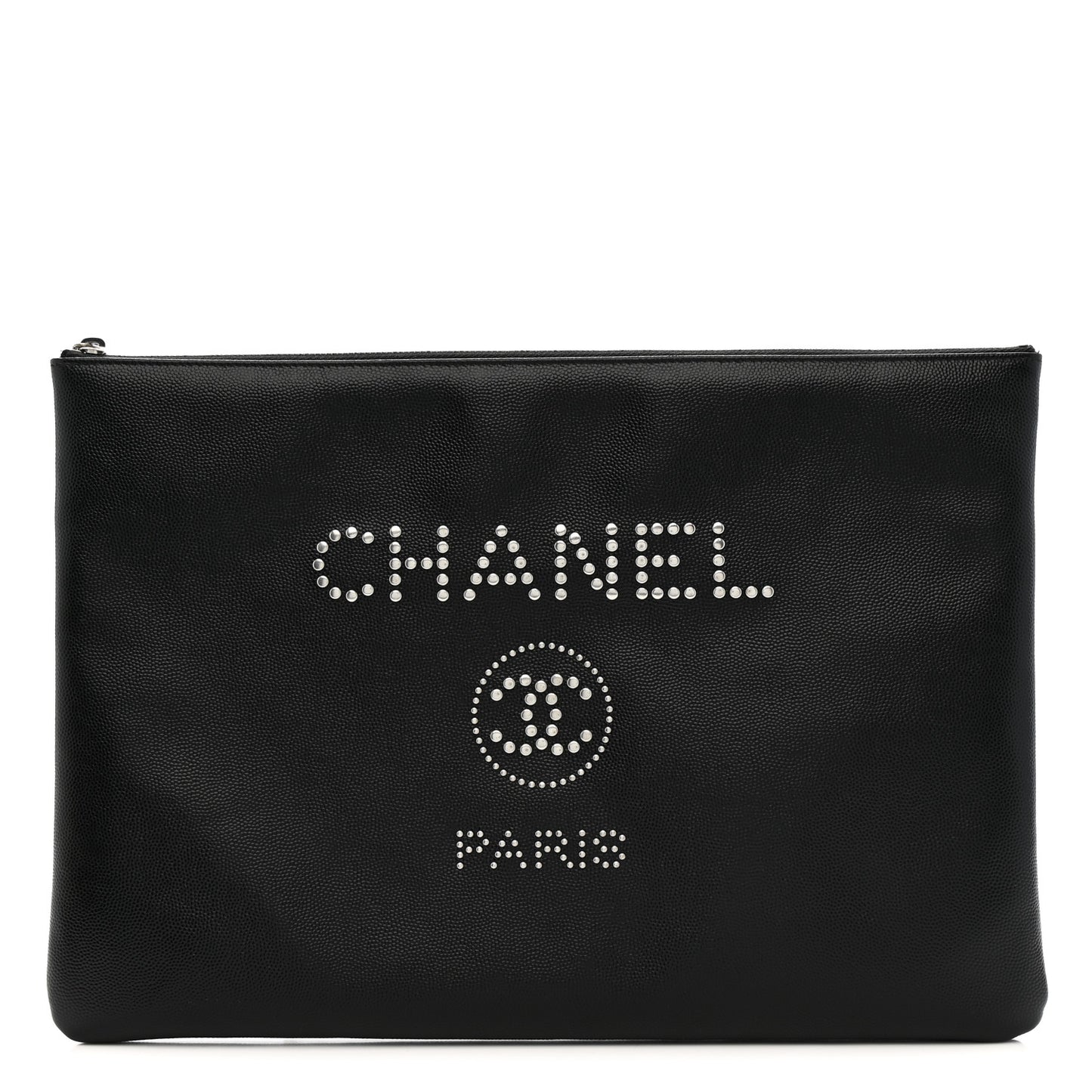 Caviar Studded Medium Deauville Pouch Black