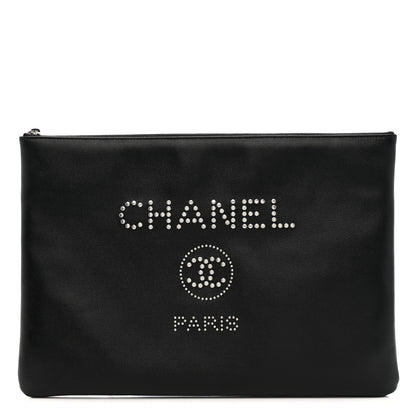 Chanel Caviar Studded Medium Deauville Pouch Black 1 of 7