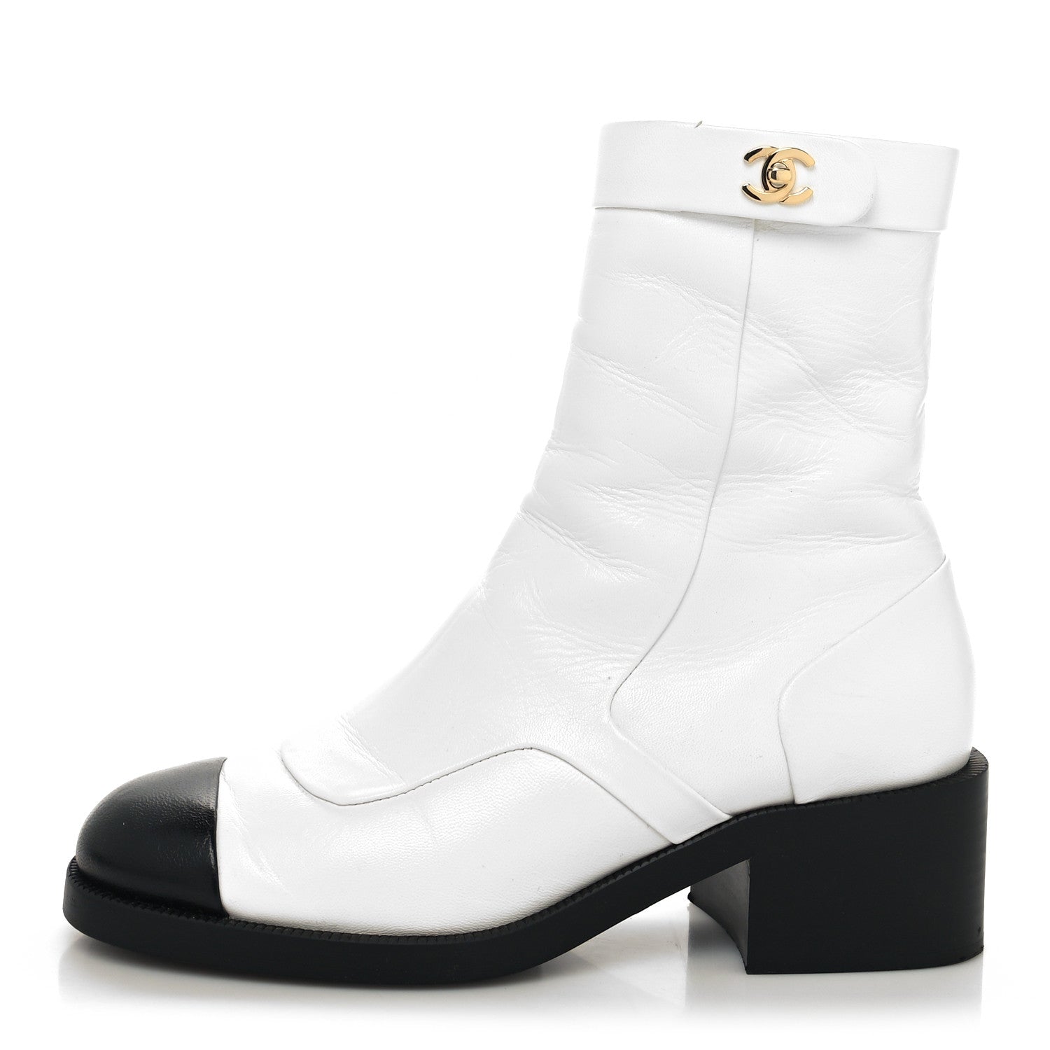 Chanel Shiny Goatskin Cap Toe Short Boots 39 White Black 1 of 10