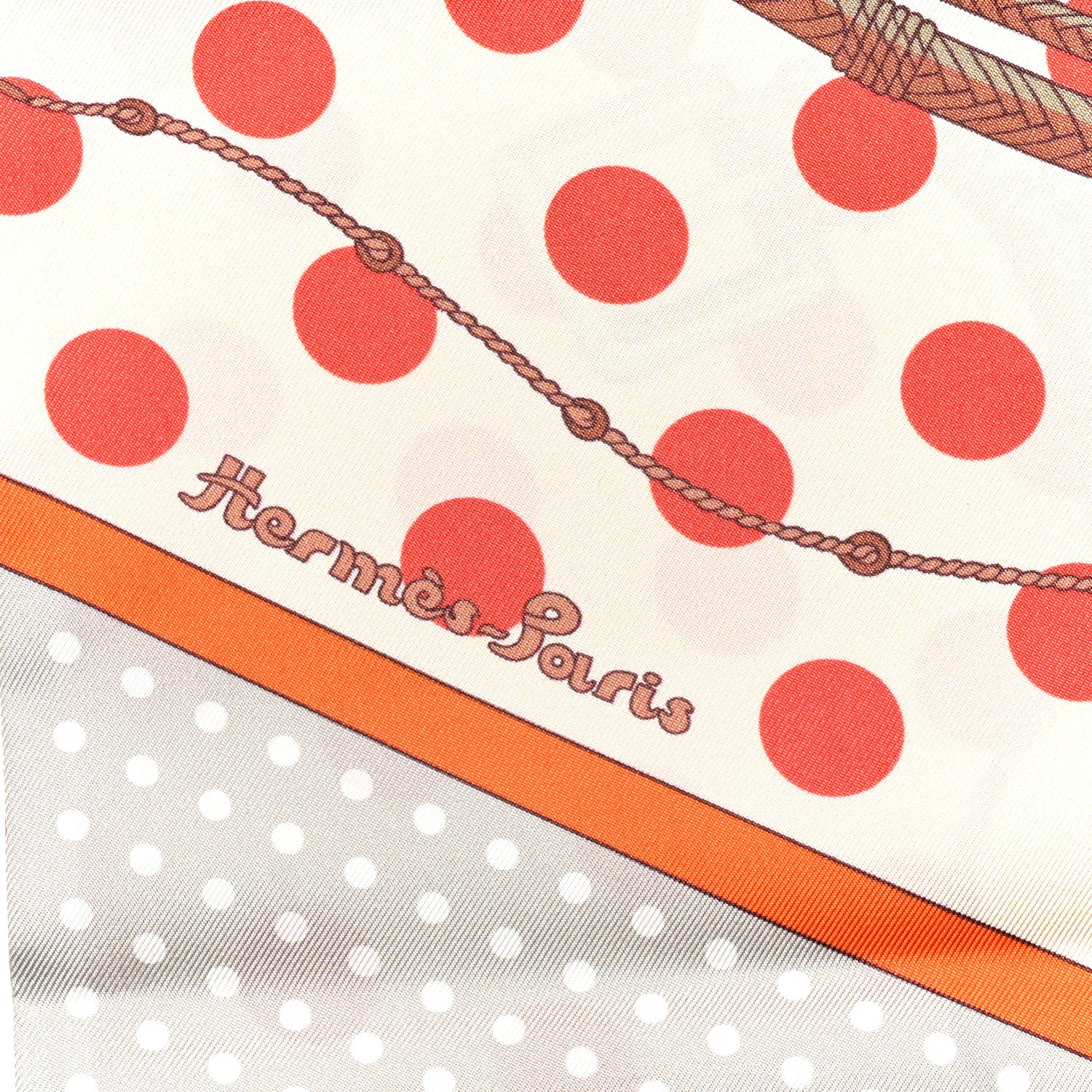 Hermes Silk Clic Clac à Pois Maxi Twilly Orange Gris Perle Blanc 7 of 8