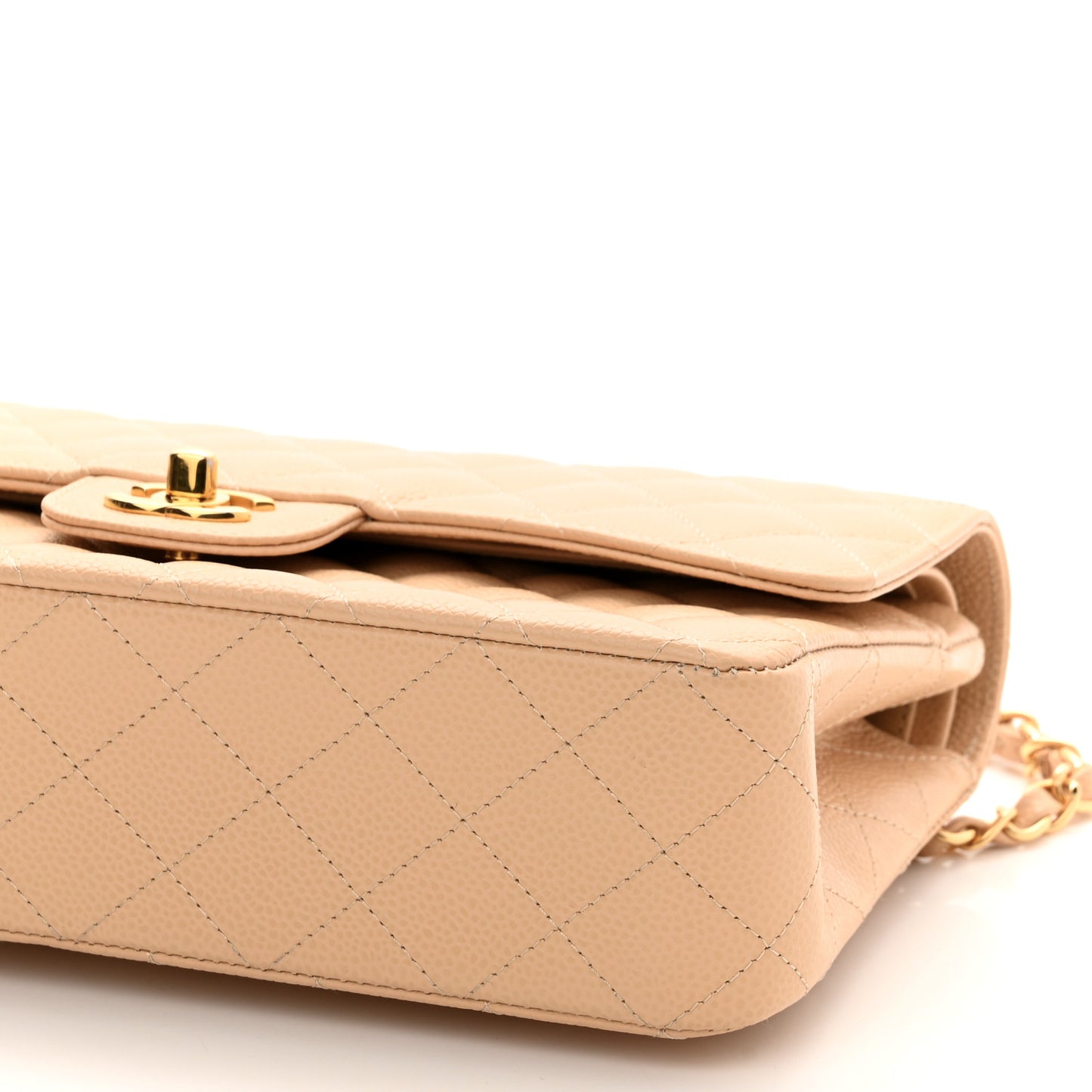 Caviar Quilted Medium Double Flap Beige Clair