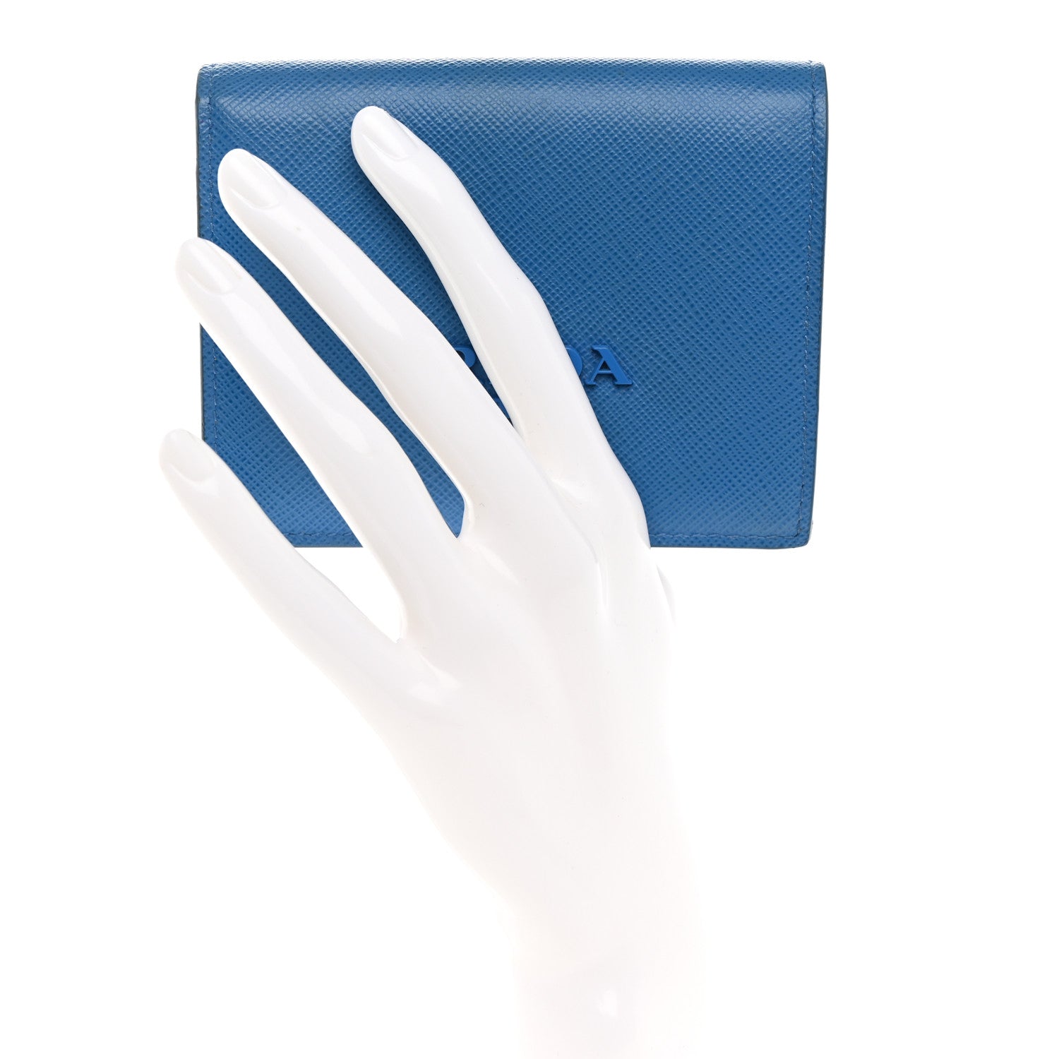 Prada Saffiano Shine Monochrome Bi-Fold Wallet Bleuette 2 of 12