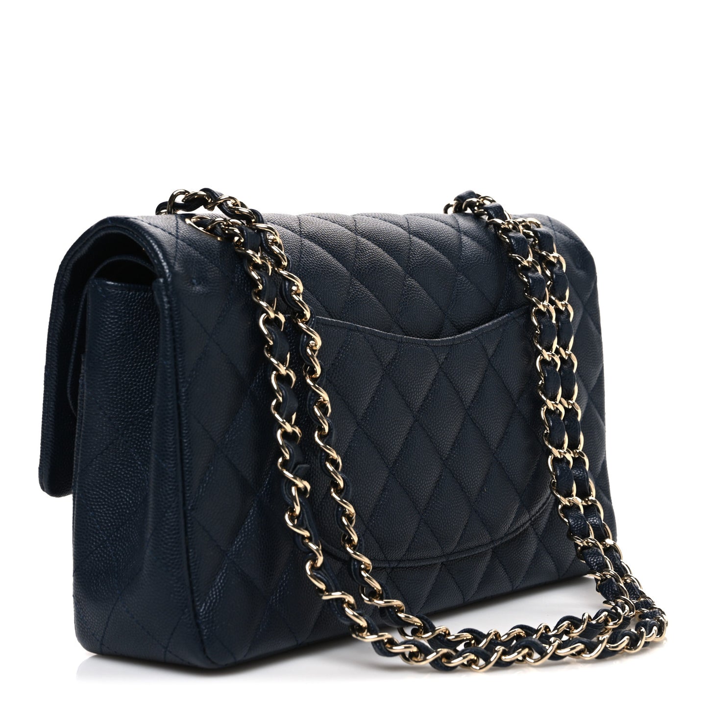 Caviar Quilted Medium Double Flap Navy