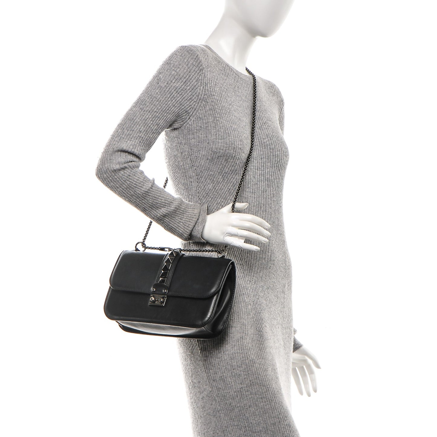 Vitello Medium Glam Lock Rockstud Flap Black