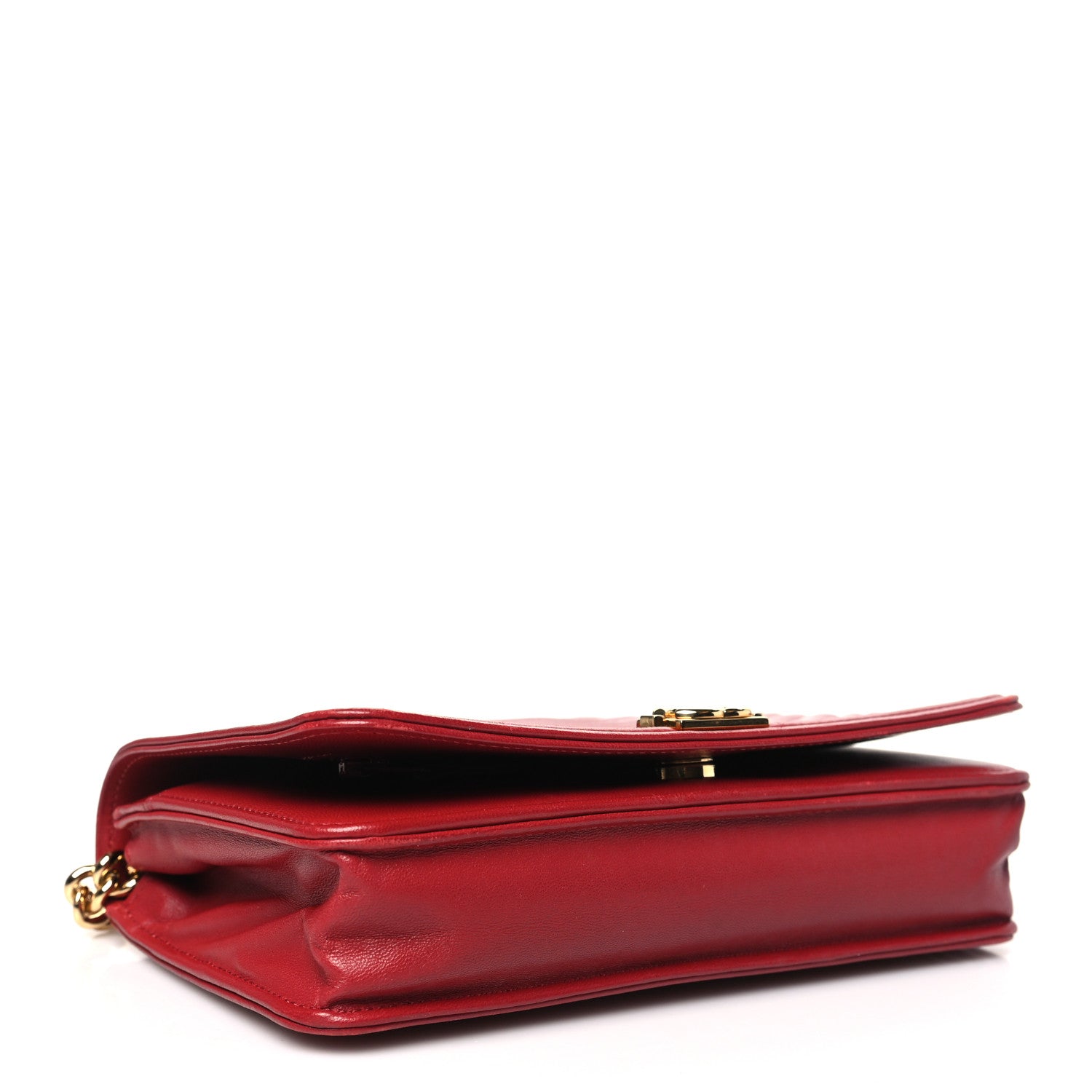 Chanel Lambskin Chevron Quilted Boy Wallet On Chain WOC Red 4 of 13