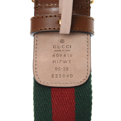 Gucci Nylon Calfskin Double G Web 40mm Belt 95 38 Green Red Cuir 4 of 8