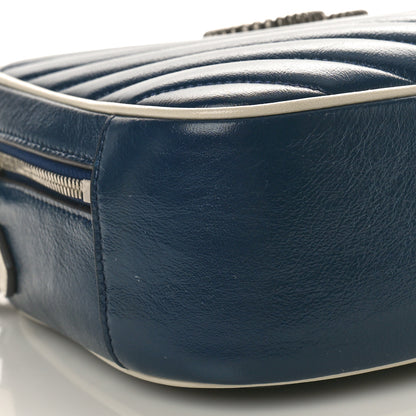 Gucci Vintage Effect Calfskin Matelasse Diagonal Small Torchon GG Marmont Bamboo Top Handle Shoulder Bag Blue Agata Mystic White 9 of 11