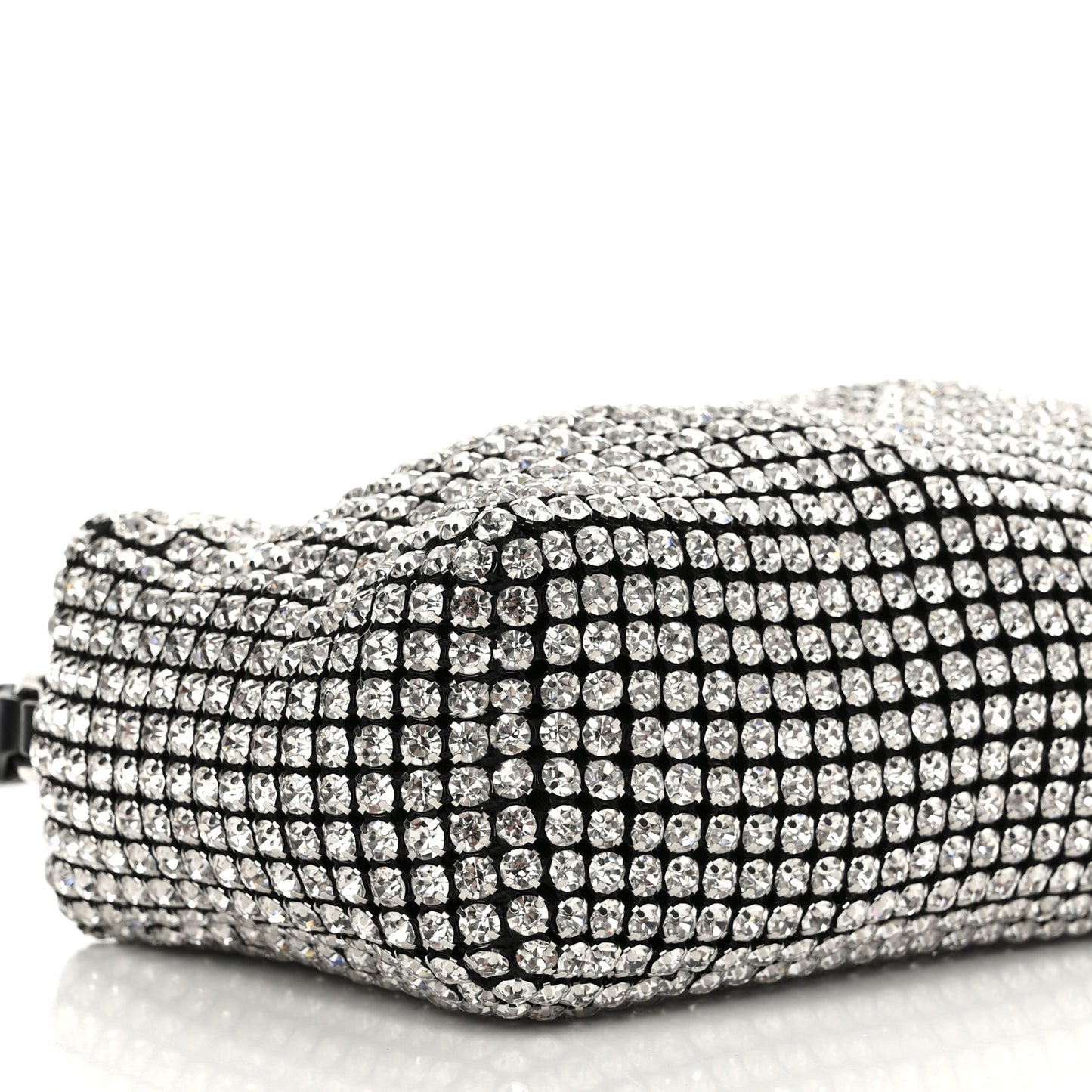 Mesh Crystal Rhinestone Mini Heiress Pouch Black Silver