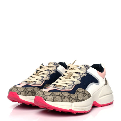 Gucci GG Supreme Monogram Mix Monogram Womens Rhyton Sneakers 40 London Blue Beige Pale Pink 3 of 12