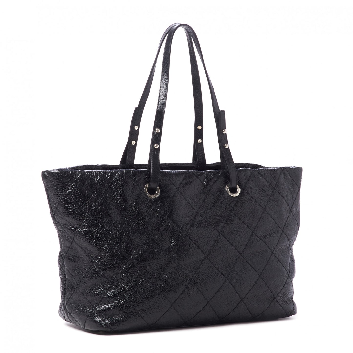 Glazed Calfskin Large On The Road Tote Black