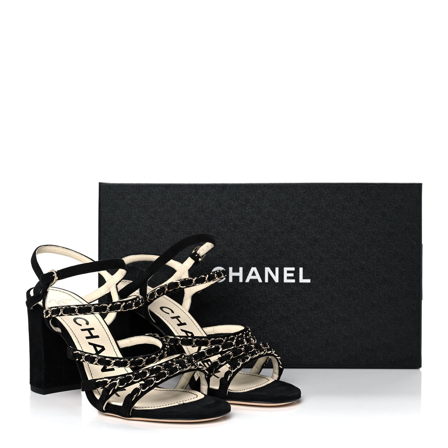 Chanel Suede Chain Sandals 38.5 Black 9 of 9