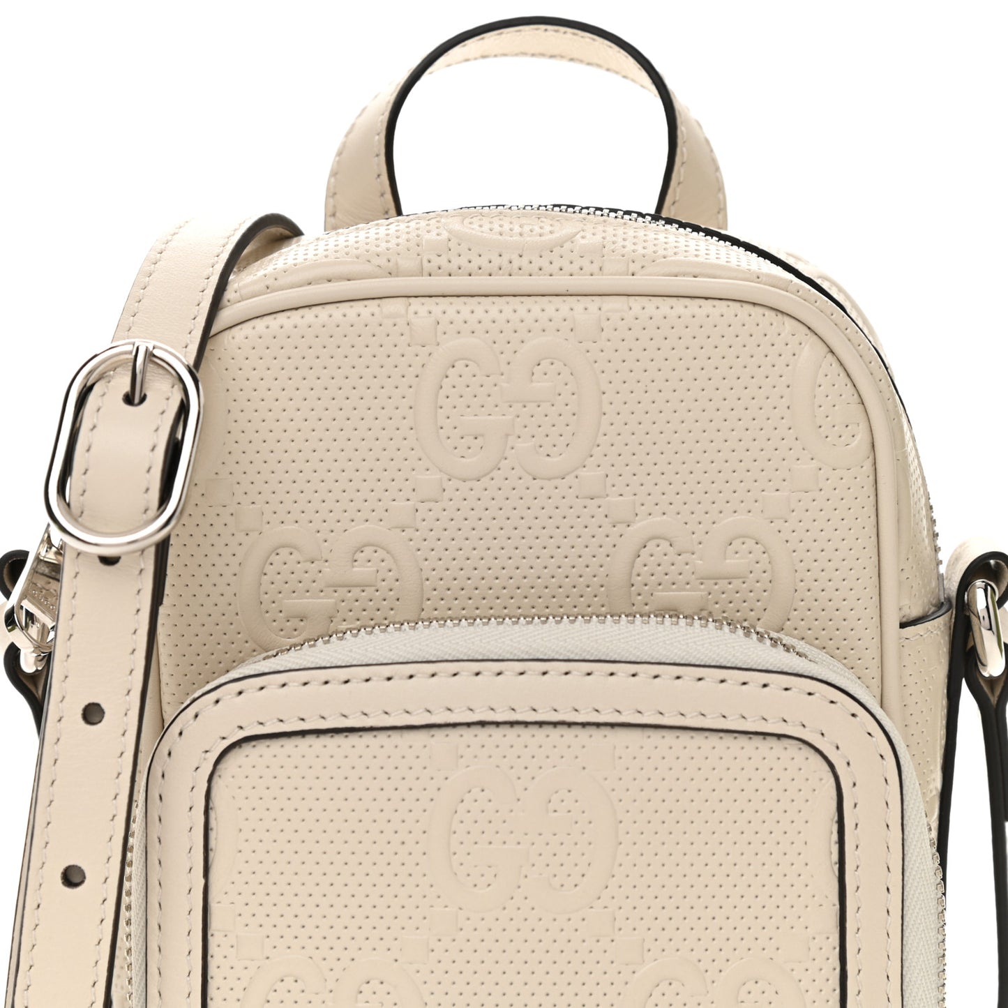 Calfskin GG Tennis Embossed Mini Double Zip Messenger Bag Mystic White