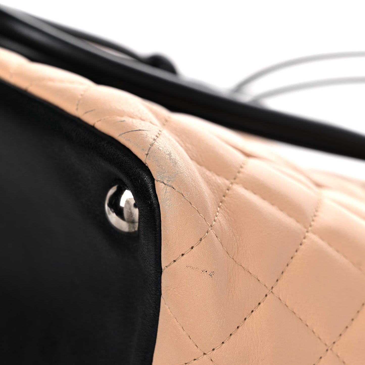 Calfskin Quilted Large Cambon Tote Beige Black