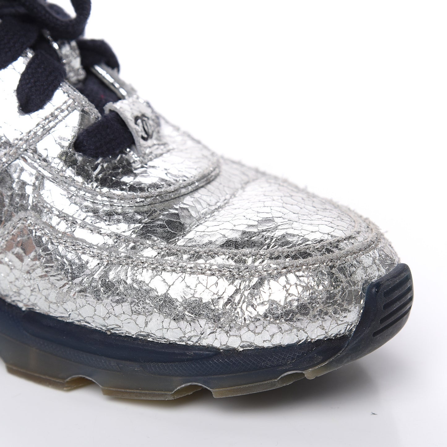 Metallic Crackled Calfskin CC Sneakers 39 Silver
