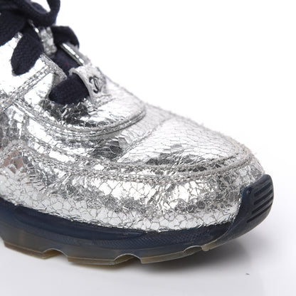 Chanel Metallic Crackled Calfskin CC Sneakers 39 Silver 11 of 13