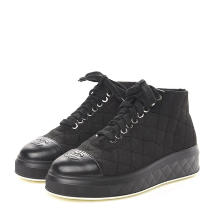 Chanel Fabric Quilted Lambskin Cap Toe Lace Up Sneakers 36 Black 3 of 11