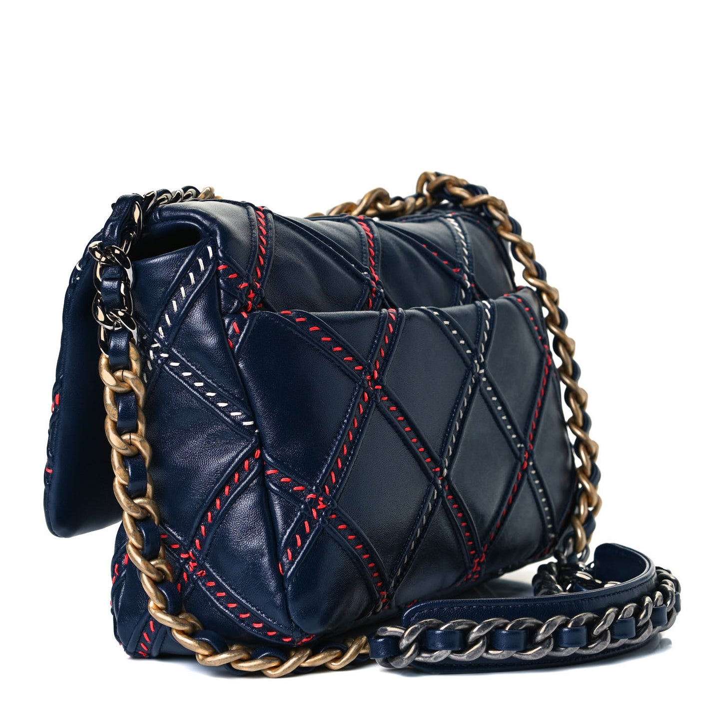 Lambskin Mixed Fibers Quilted Medium Chanel 19 Flap Blue