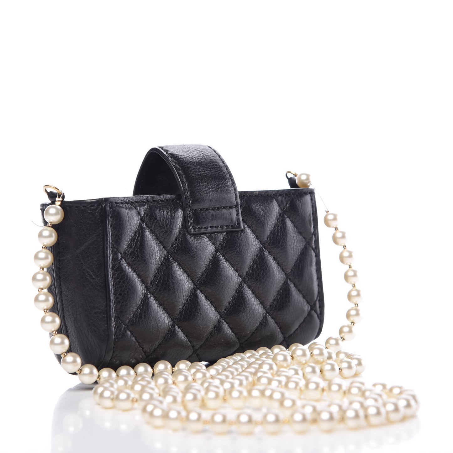 Calfskin Quilted Pearl Chain Love Symbols Mini Bag Black
