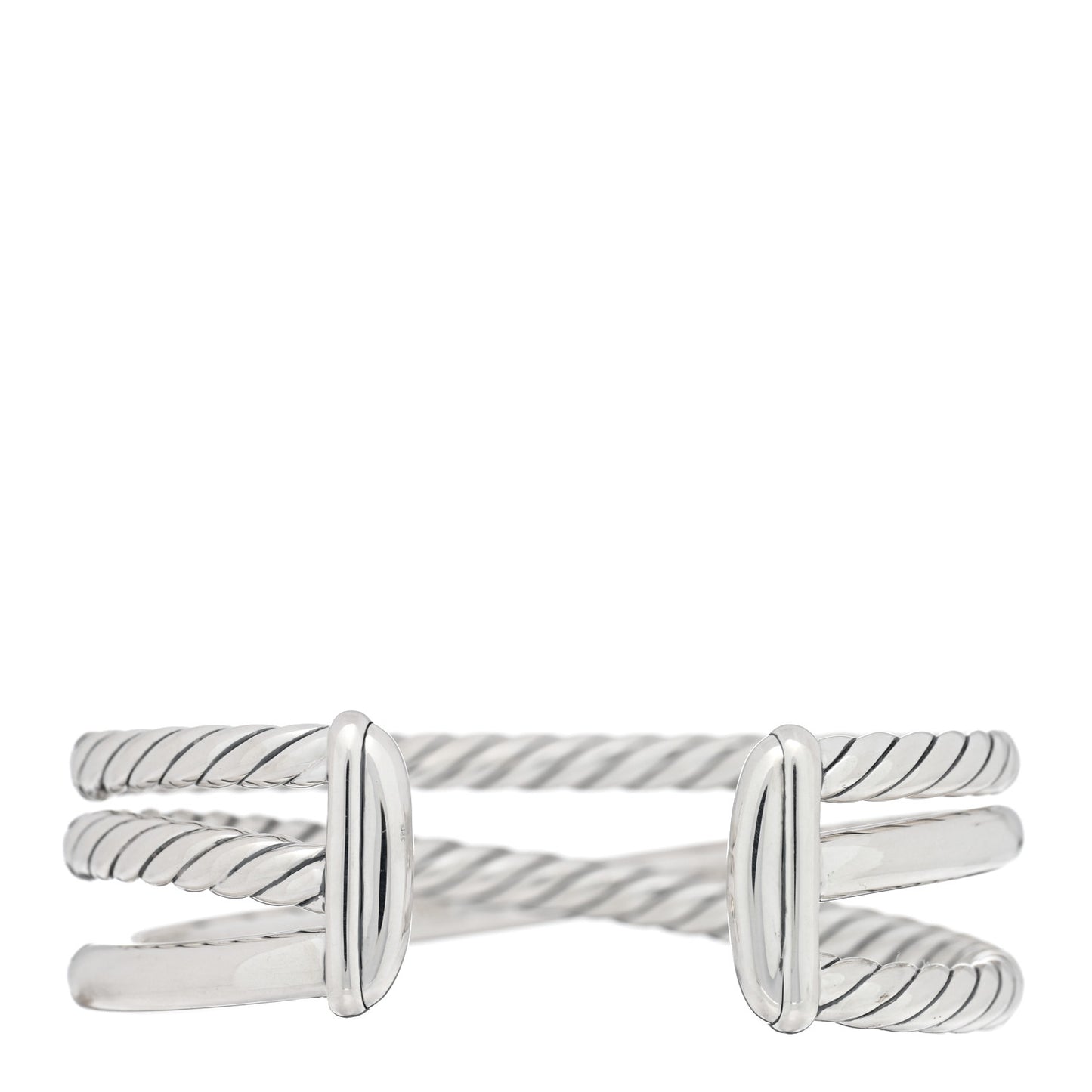 Sterling Silver 14K Yellow Gold 19mm Bold Three Row Crossover Cuff Bracelet