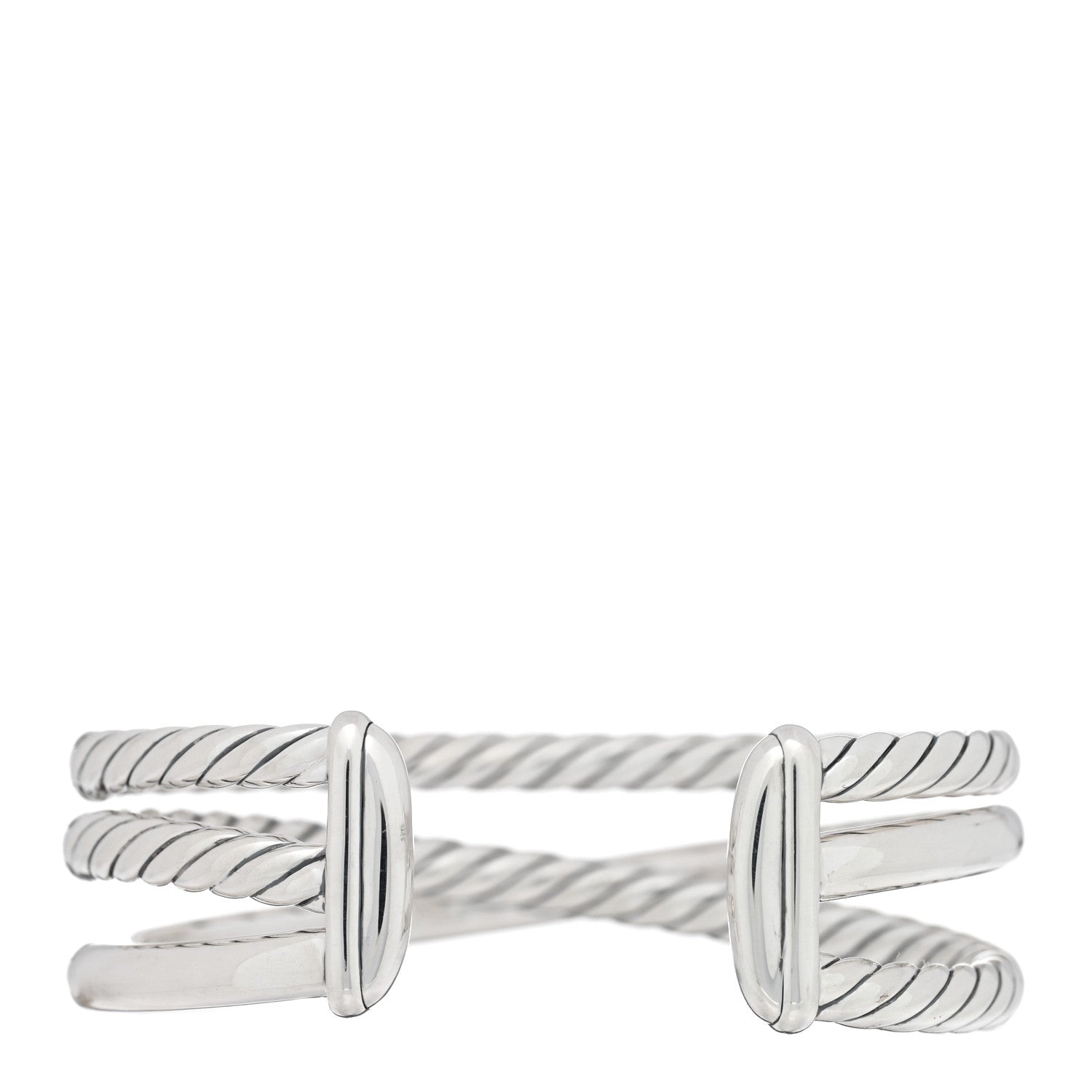 David Yurman Sterling Silver 14K Yellow Gold 19mm Bold Three Row Crossover Cuff Bracelet 2 of 3