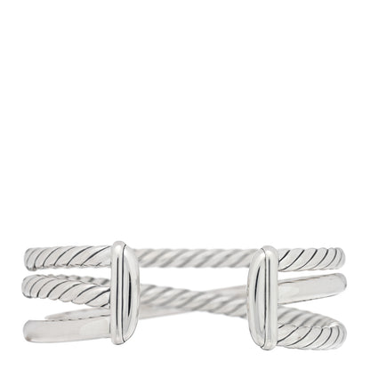 David Yurman Sterling Silver 14K Yellow Gold 19mm Bold Three Row Crossover Cuff Bracelet 2 of 3