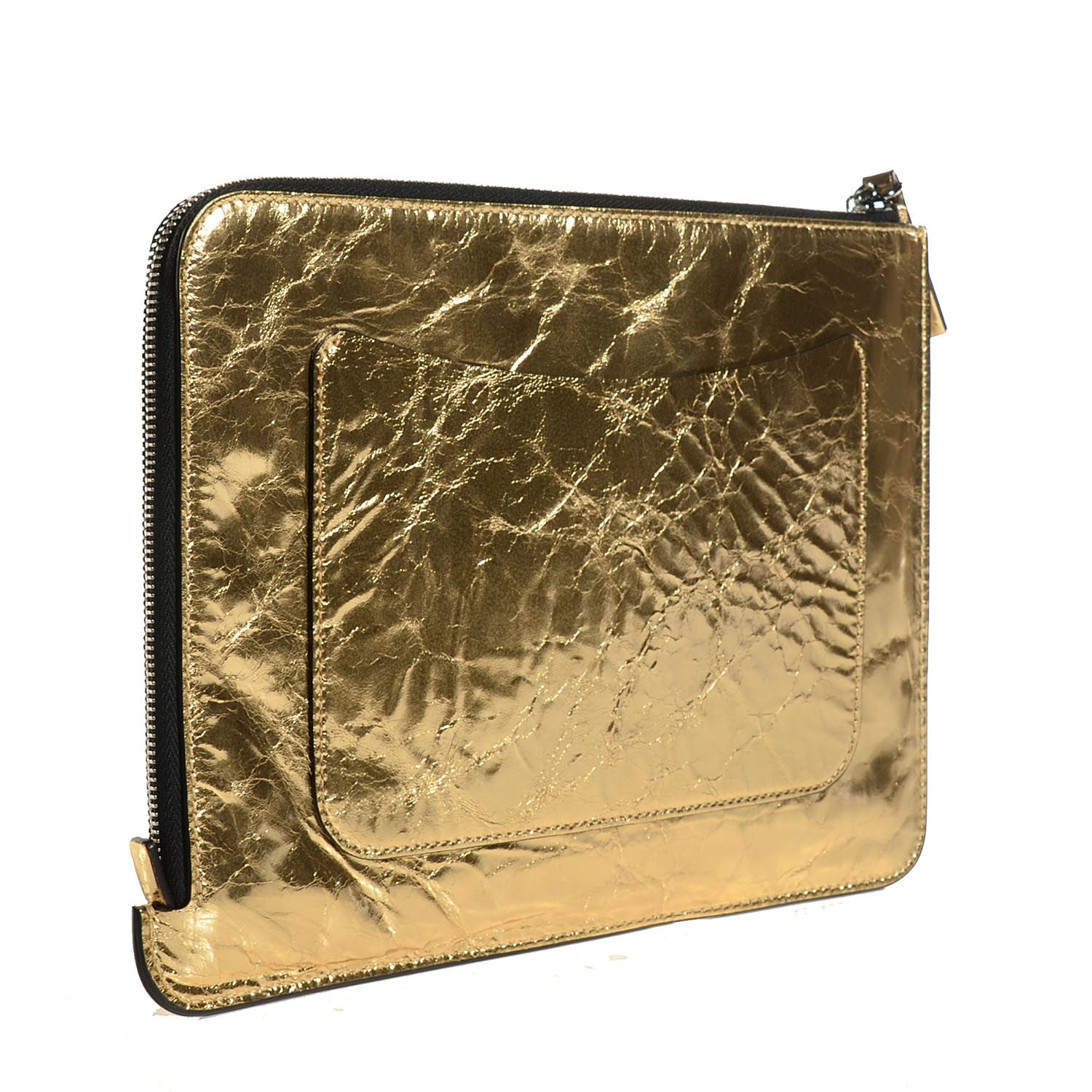 Chanel Metallic Lambskin Medium Je Ne Suis Pas En Solde Pouch Clutch Gold 3 of 7