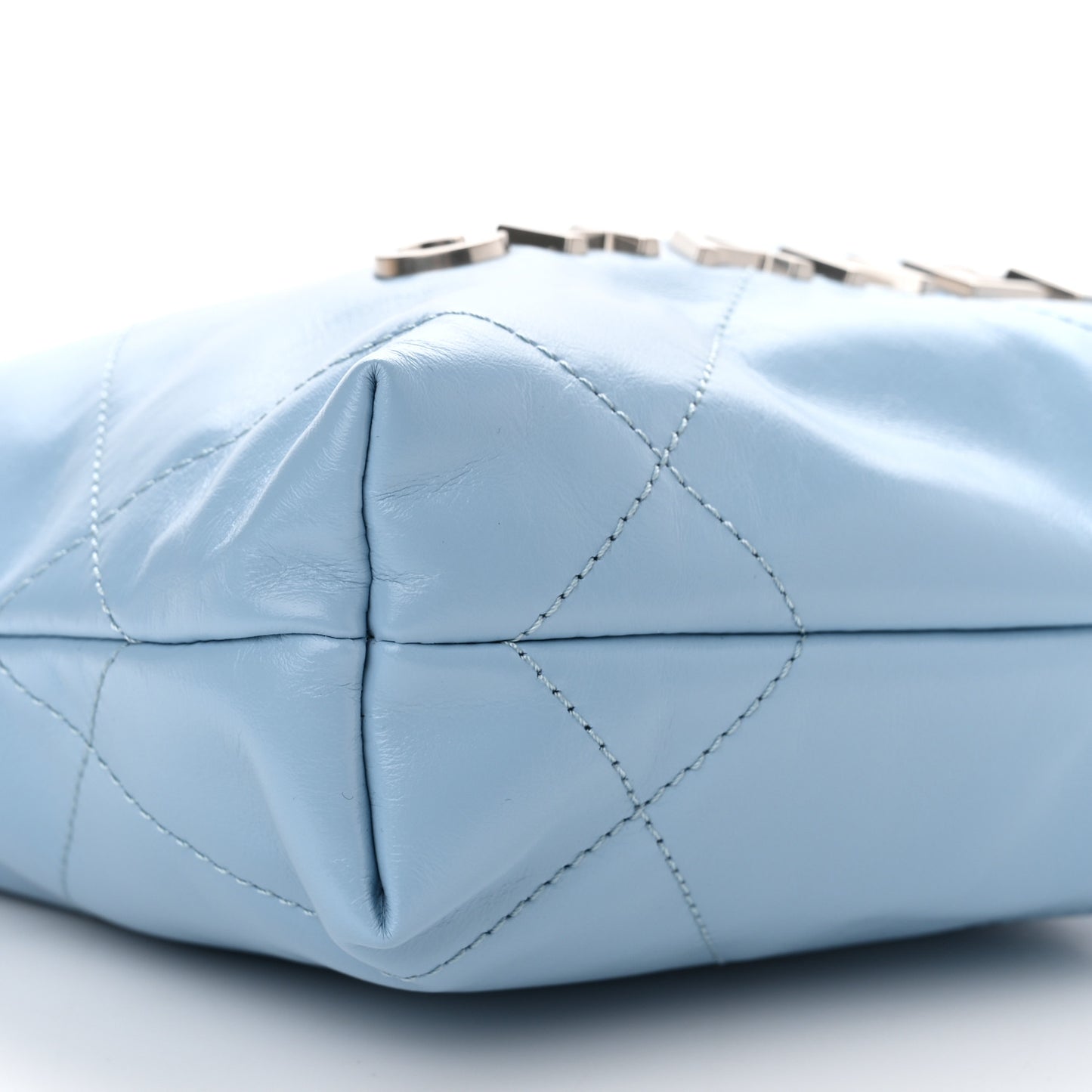 Shiny Calfskin Quilted Mini Chanel 22 Light Blue