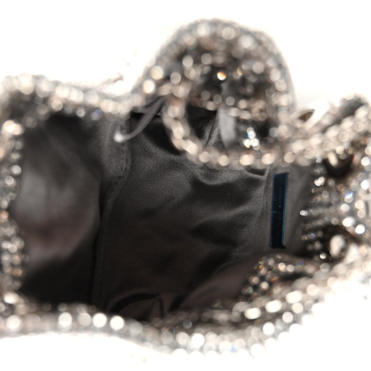 Satin Crystal Embellished Micro Bon Bon Bag Silver