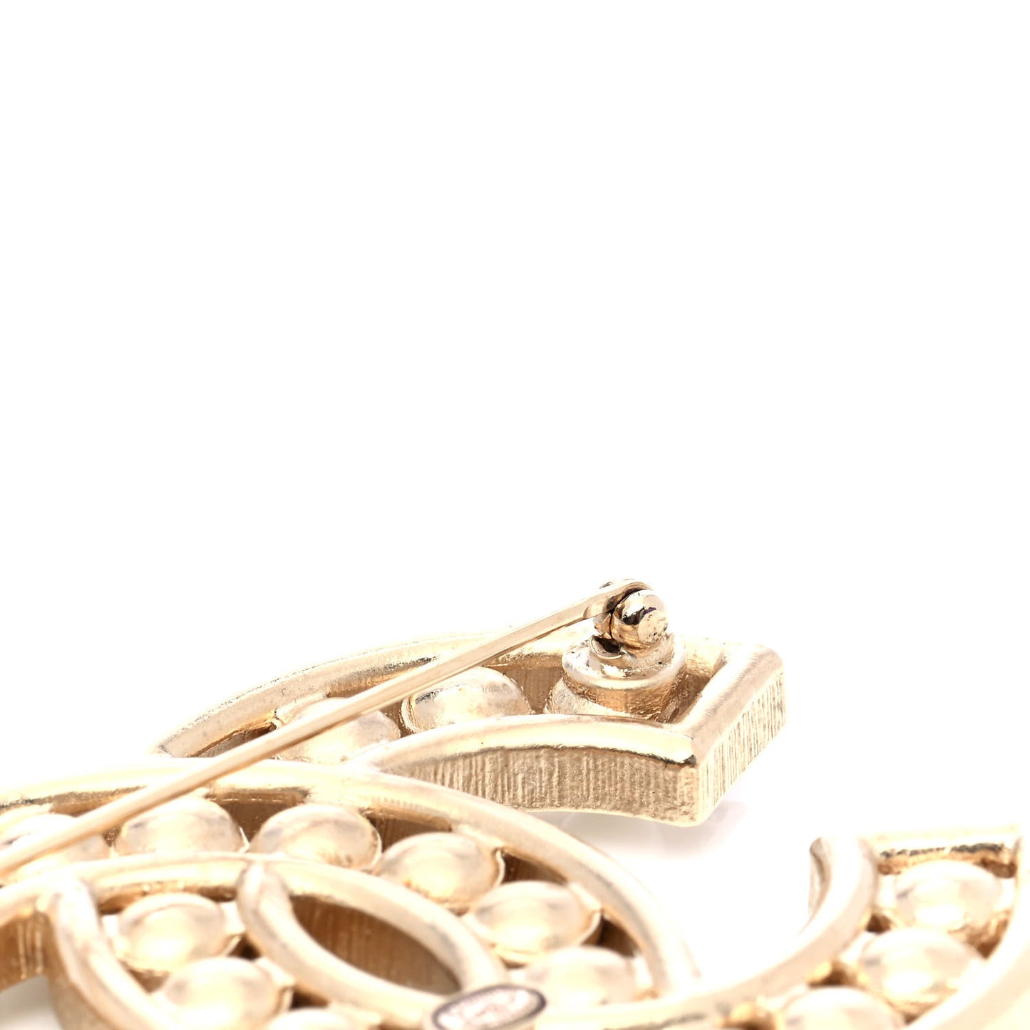 Crystal Baguette Pearl CC Brooch Gold