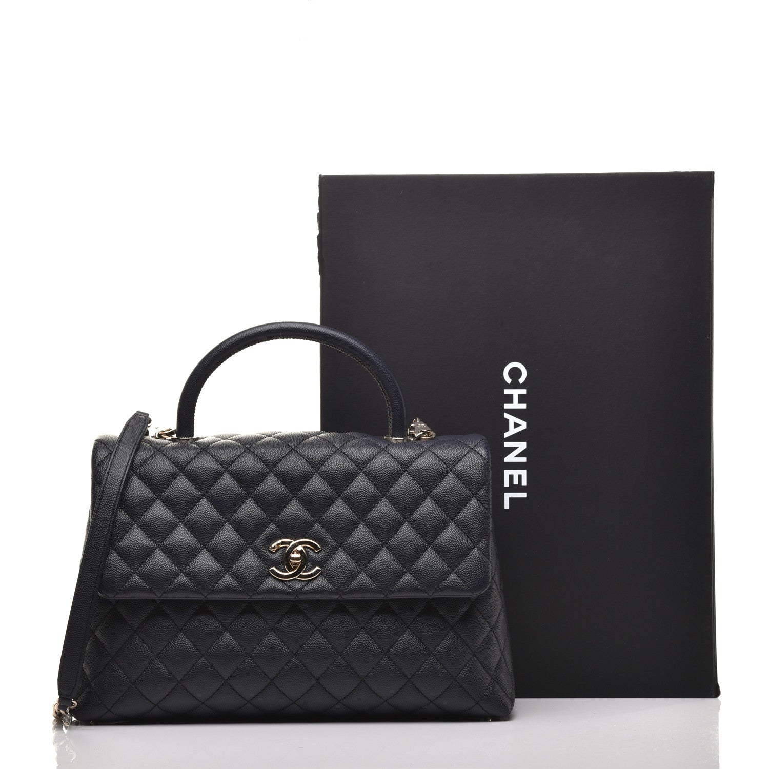 Chanel Caviar Quilted Medium Coco Handle Flap Navy Blue 9 of 9