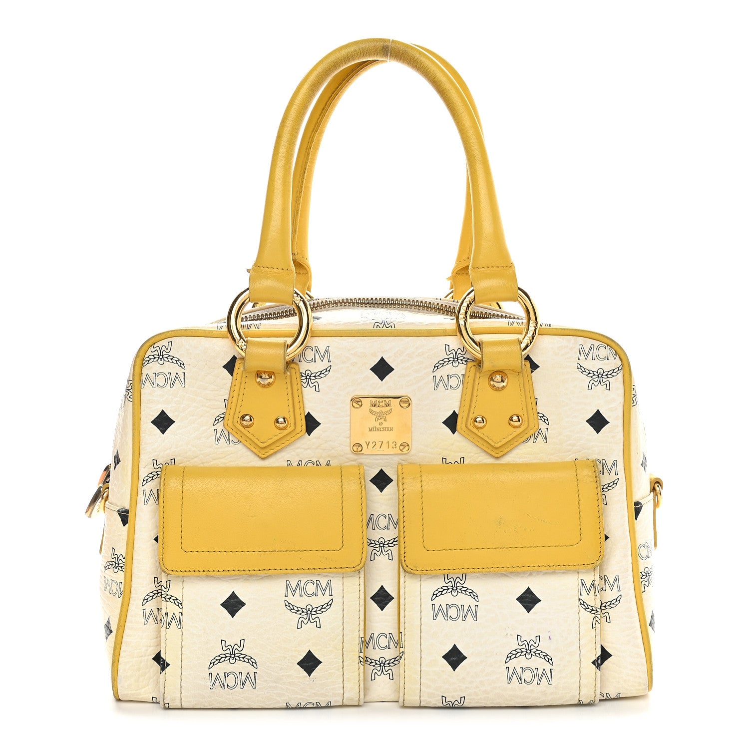 MCM Visetos Satchel White Yellow 1 of 16