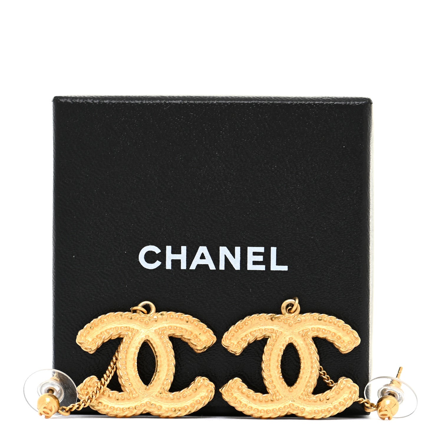 Chanel CC Drop Earrings Matte Gold 5 of 5