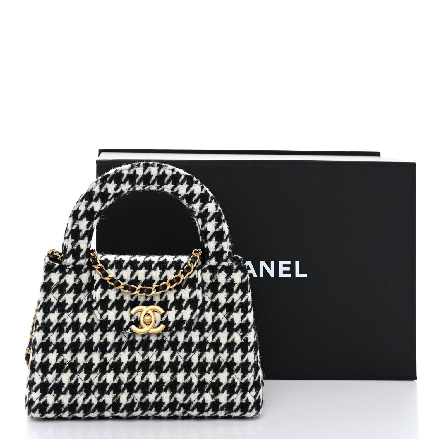 Chanel Tweed Houndstooth Quilted Nano Kelly Shopper Black White 11 of 11