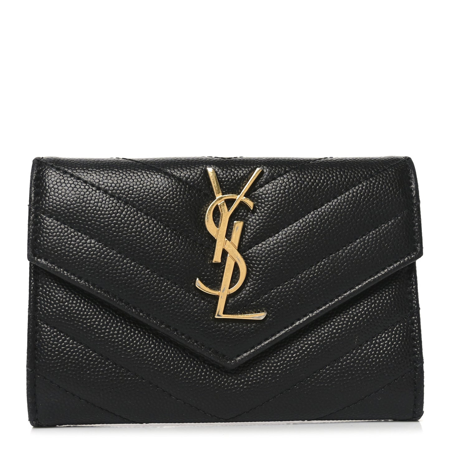 Grain De Poudre Matelasse Chevron Small Monogram Envelope Wallet Black