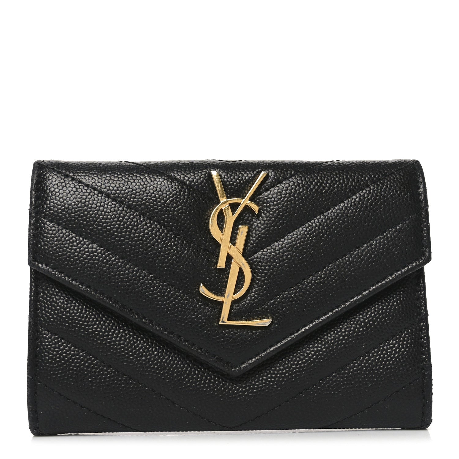 Saint Laurent Grain De Poudre Matelasse Chevron Small Monogram Envelope Wallet Black 1 of 7