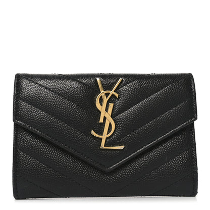 Saint Laurent Grain De Poudre Matelasse Chevron Small Monogram Envelope Wallet Black 1 of 7