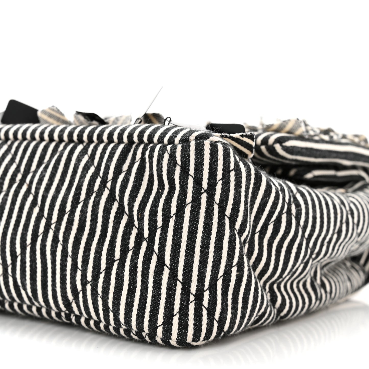 Canvas Sequin Stripe Medium Double Flap Black White