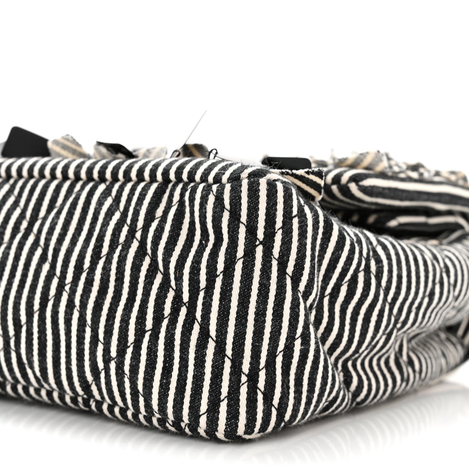 Chanel Canvas Sequin Stripe Medium Double Flap Black White 10 of 10