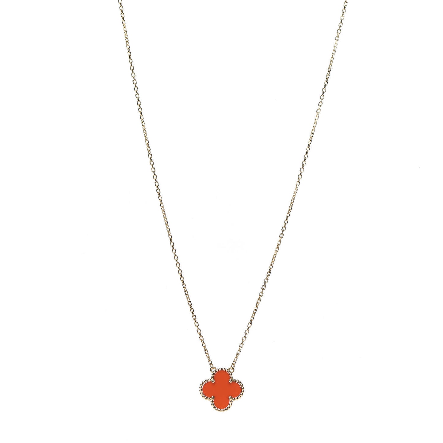 18K Yellow Gold Carnelian Vintage Alhambra Pendant Necklace