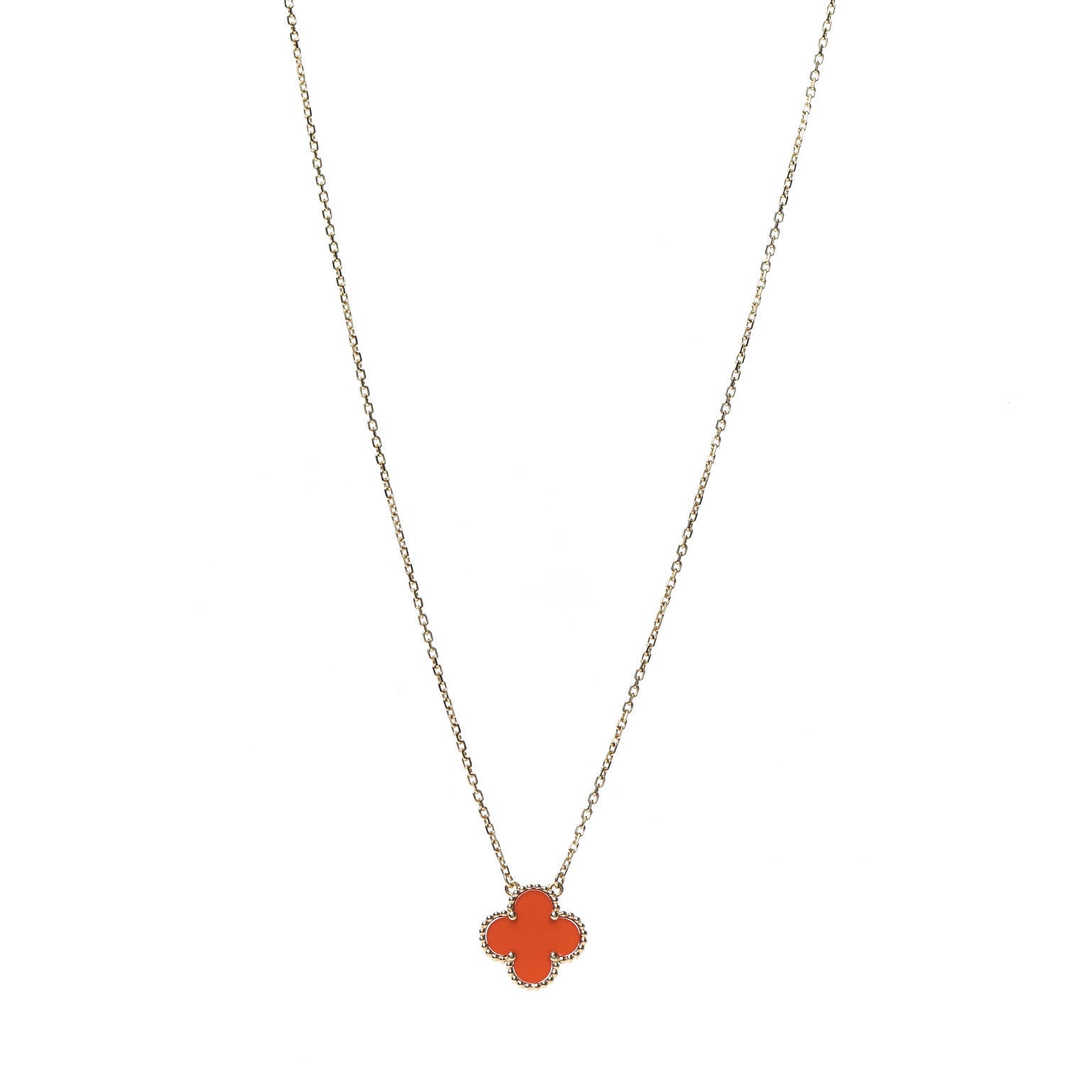 Van Cleef & Arpels 18K Yellow Gold Carnelian Vintage Alhambra Pendant Necklace 1 of 6